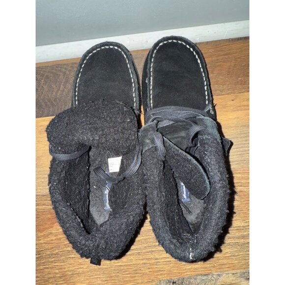 American Eagle Black Genuine Cow Suede Faux Fur Ankle Moccasin Booties Sz 9 - Picture 9 of 14